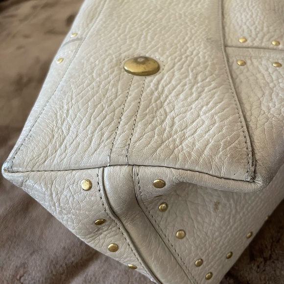 Kenneth Cole Ivory Thick Pebble Leather Studs Satchel Handbag Purse PRE-OWNED - Picture 9 of 9